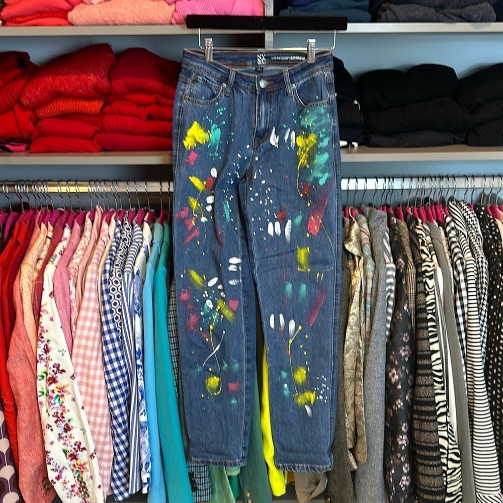 NY & Co dream curvy boyfriend splatter jeans size 2